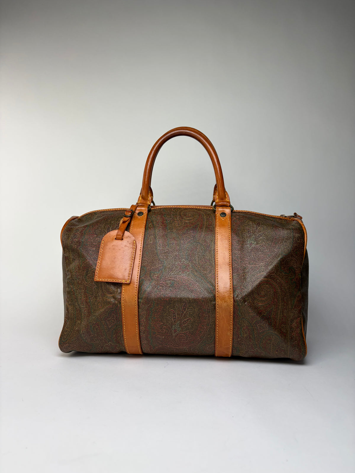 Vintage Etro Paisley Coated Canvas Duffle Bag Late 1990s Olive Brown