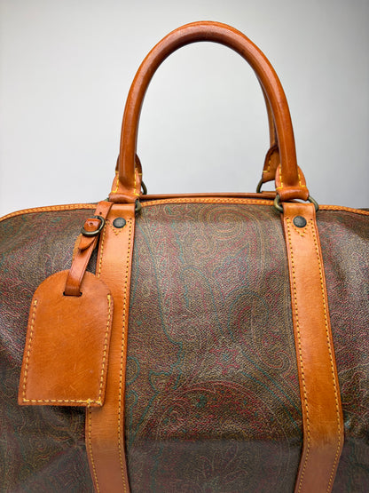 Vintage Etro Paisley Coated Canvas Duffle Bag Late 1990s Olive Brown
