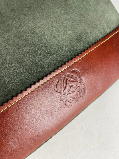 Vintage Loewe Madrid Suede Leather Clutch Green Brown