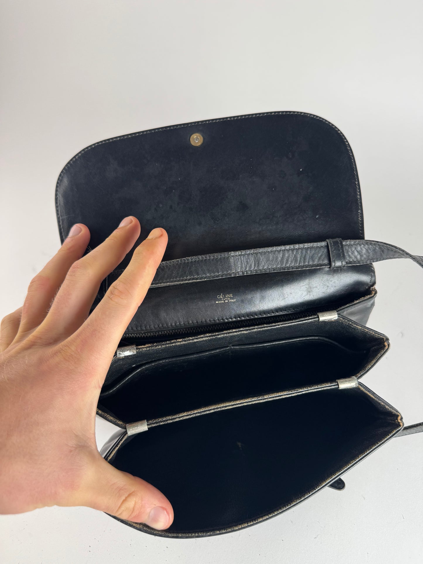 Vintage Celine Triomphe 2Way Leather Bag Black