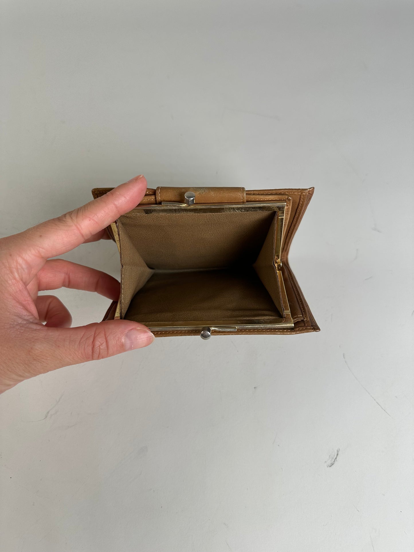 Vintage Celine Canvas Kiss Lock Wallet Beige Brown Gold