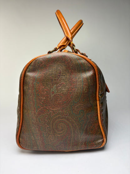 Vintage Etro Paisley Coated Canvas Duffle Bag Late 1990s Olive Brown