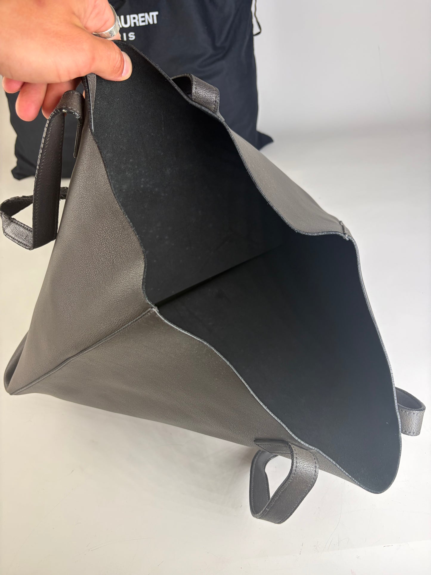 Vintage Saint Leather Tote Bag Black Silver