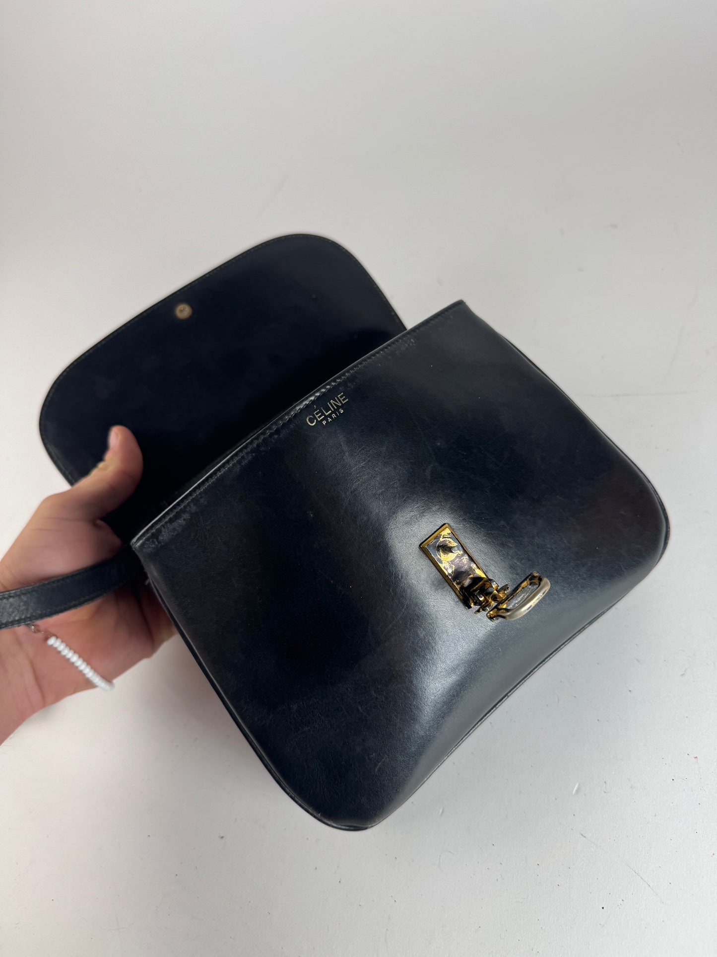 Vintage Celine Triomphe 2Way Leather Bag Black