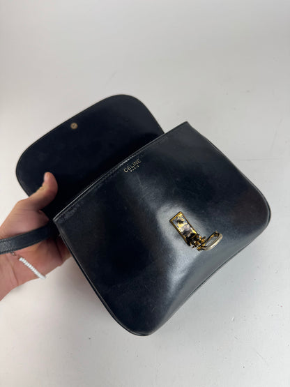 Vintage Celine Triomphe 2Way Leather Bag Black
