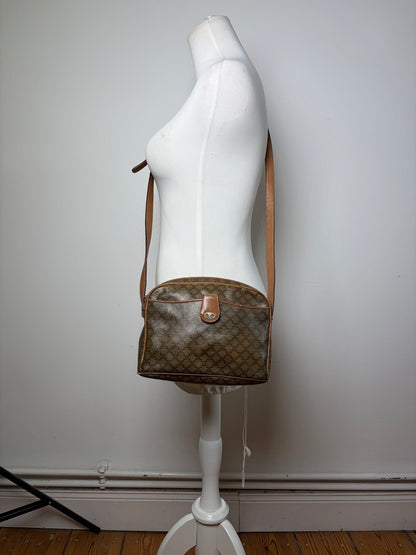 Vintage Celine C Logo Coated Canvas Crossbody Bag Brown Beige