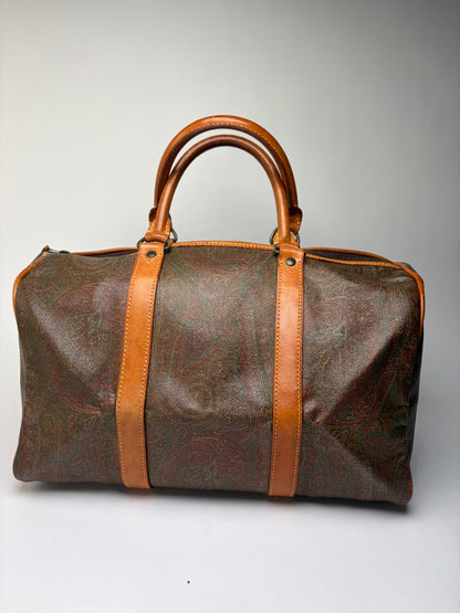 Vintage Etro Paisley Coated Canvas Duffle Bag Late 1990s Olive Brown