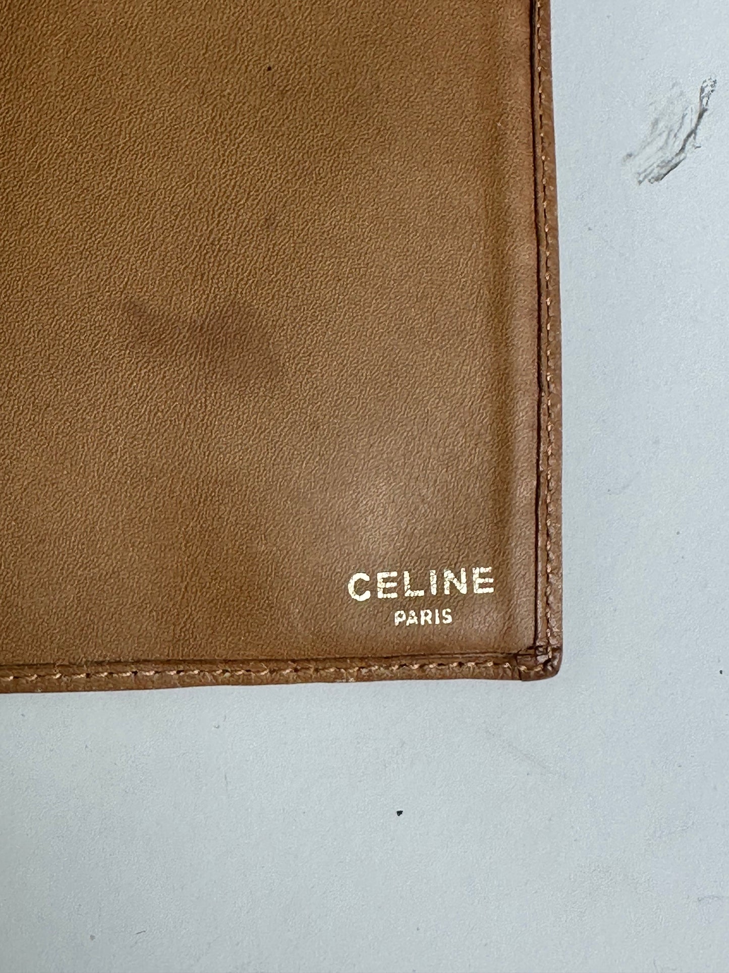 Vintage Celine Canvas Kiss Lock Wallet Beige Brown Gold