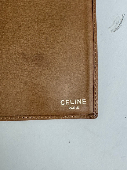 Vintage Celine Canvas Kiss Lock Wallet Beige Brown Gold