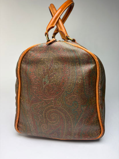 Vintage Etro Paisley Coated Canvas Duffle Bag Late 1990s Olive Brown