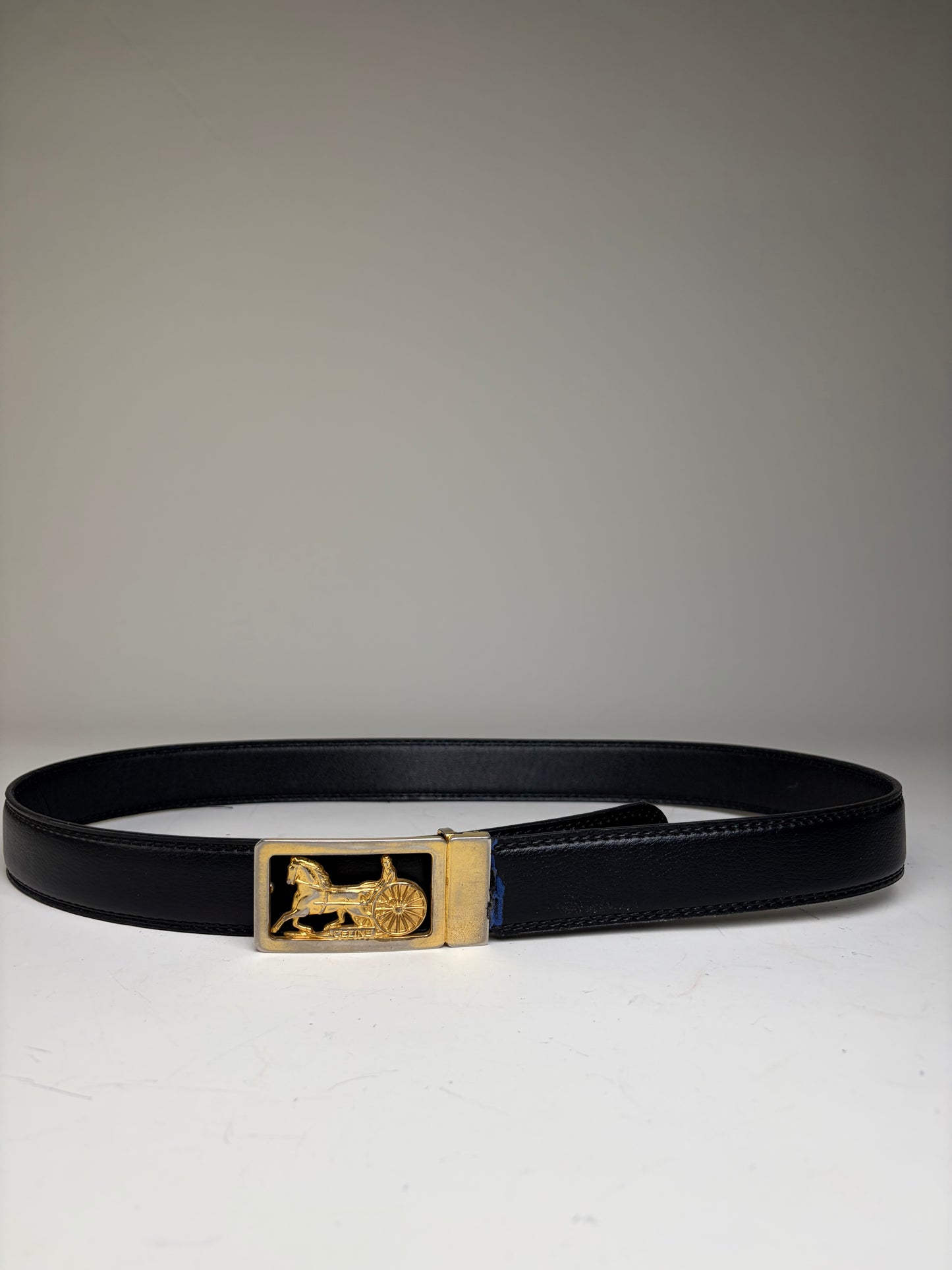 Vintage Celine Leather Belt Black Gold Buckle