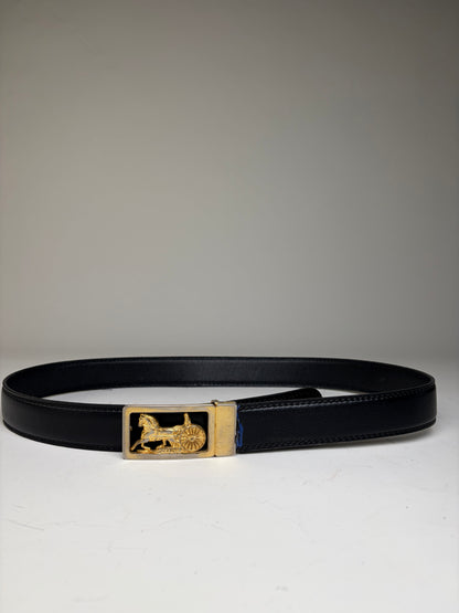 Vintage Celine Leather Belt Black Gold Buckle