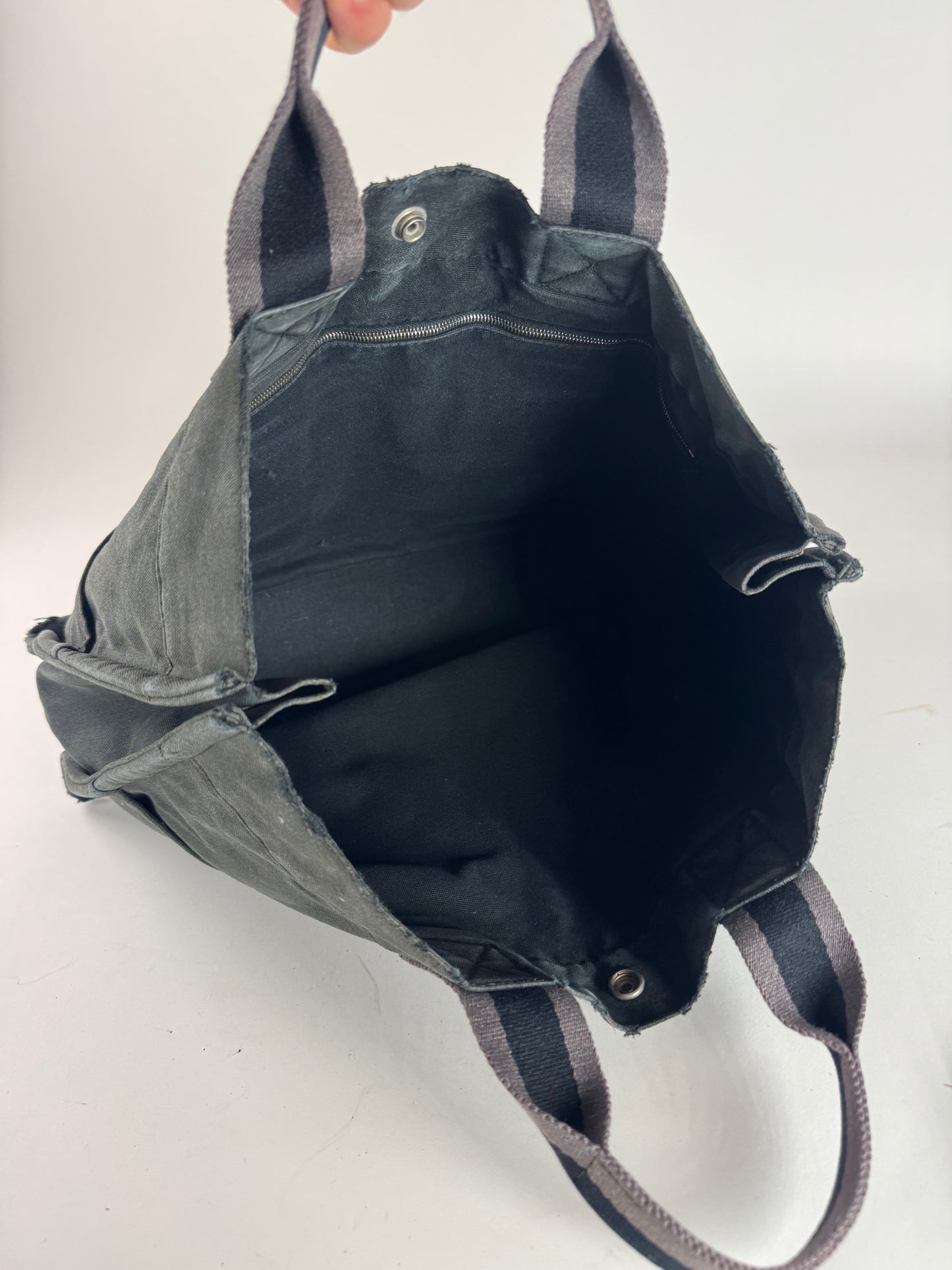 Vintage Hermes Canvas Tote Bag Black Grey