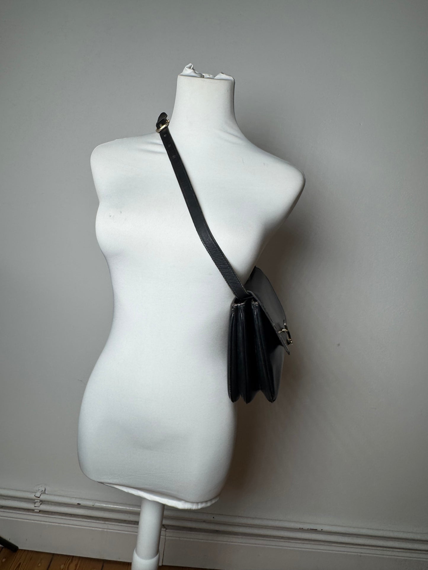 Vintage Celine Triomphe 2Way Leather Bag Black