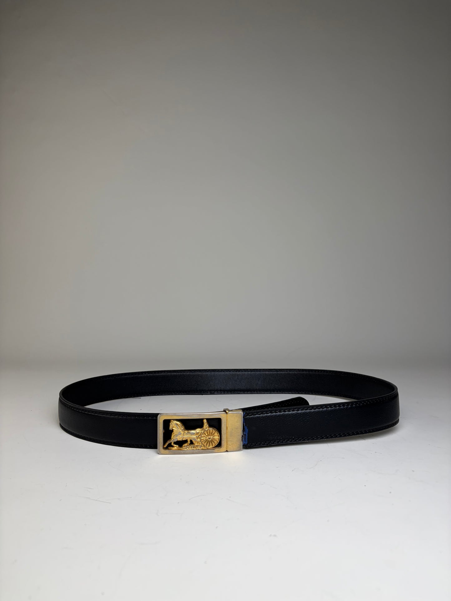 Vintage Celine Leather Belt Black Gold Buckle