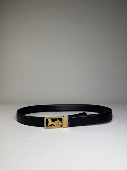Vintage Celine Leather Belt Black Gold Buckle