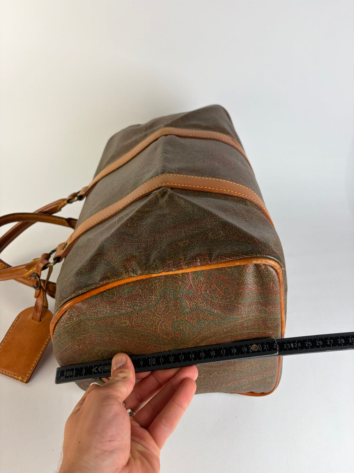 Vintage Etro Paisley Coated Canvas Duffle Bag Late 1990s Olive Brown