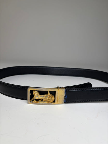 Vintage Celine Leather Belt Black Gold Buckle
