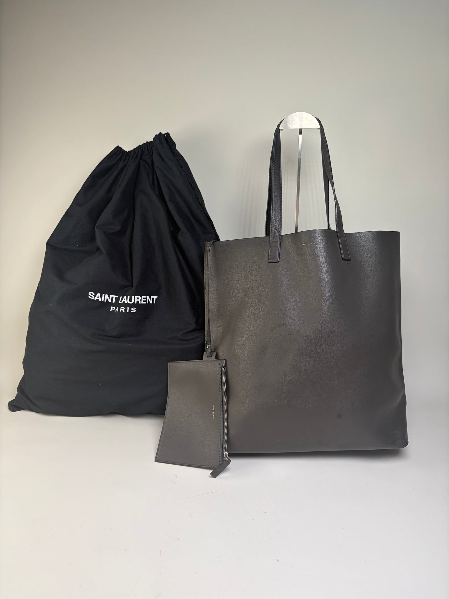 Vintage Saint Leather Tote Bag Black Silver