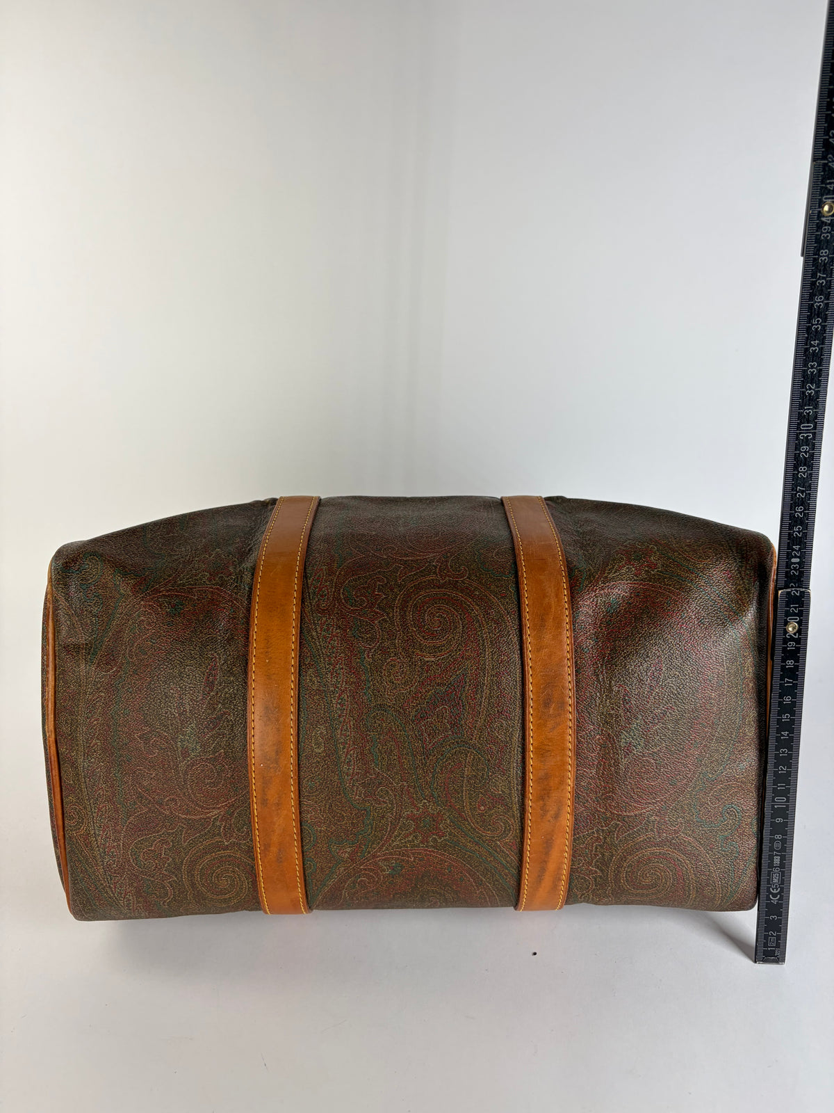 Vintage Etro Paisley Coated Canvas Duffle Bag Late 1990s Olive Brown
