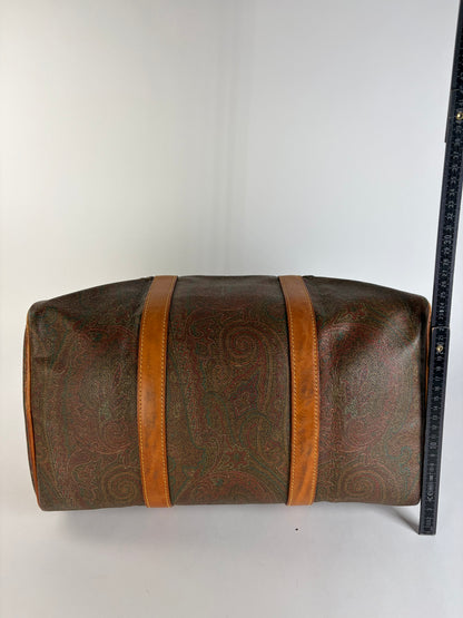 Vintage Etro Paisley Coated Canvas Duffle Bag Late 1990s Olive Brown
