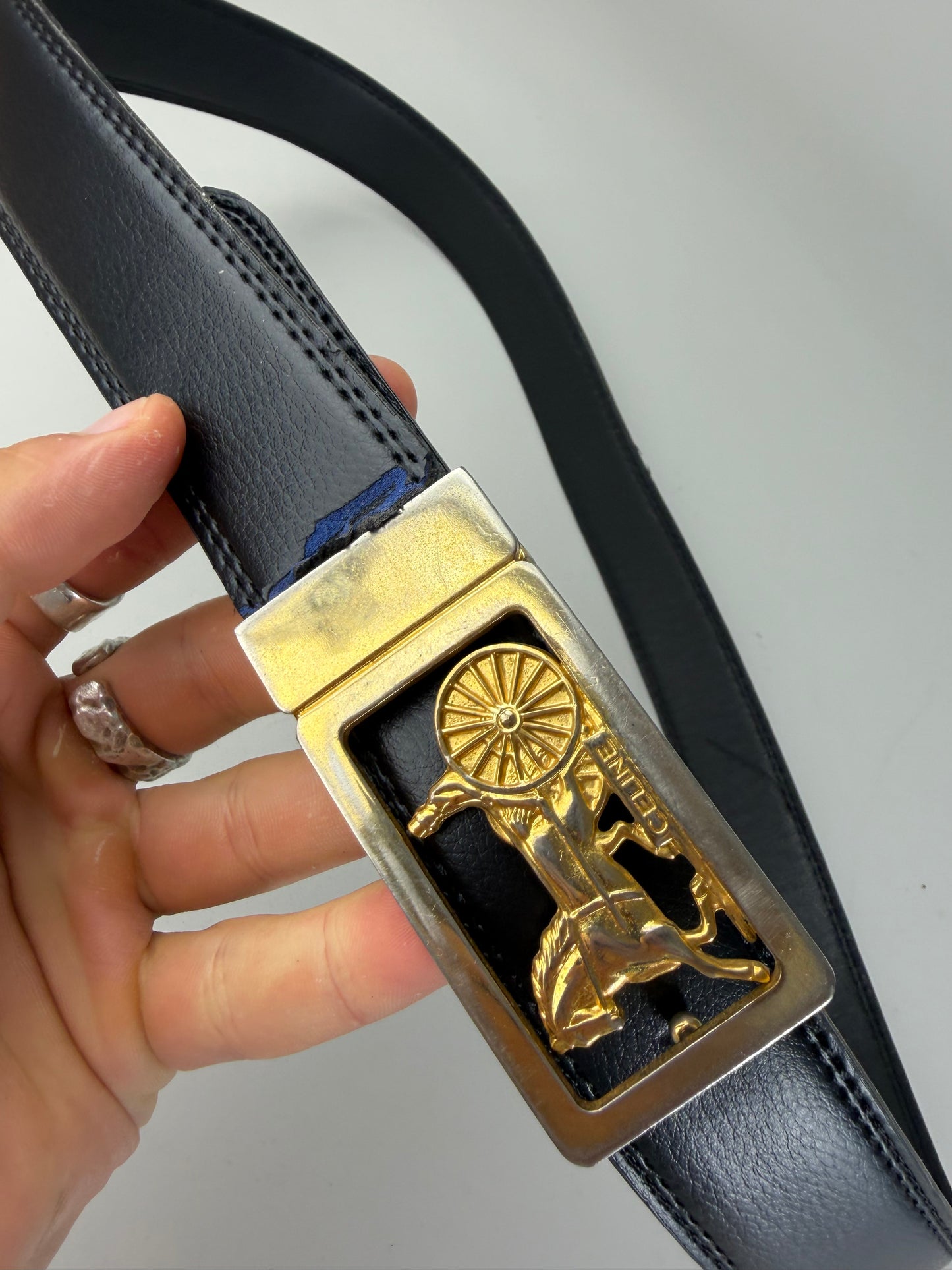 Vintage Celine Leather Belt Black Gold Buckle