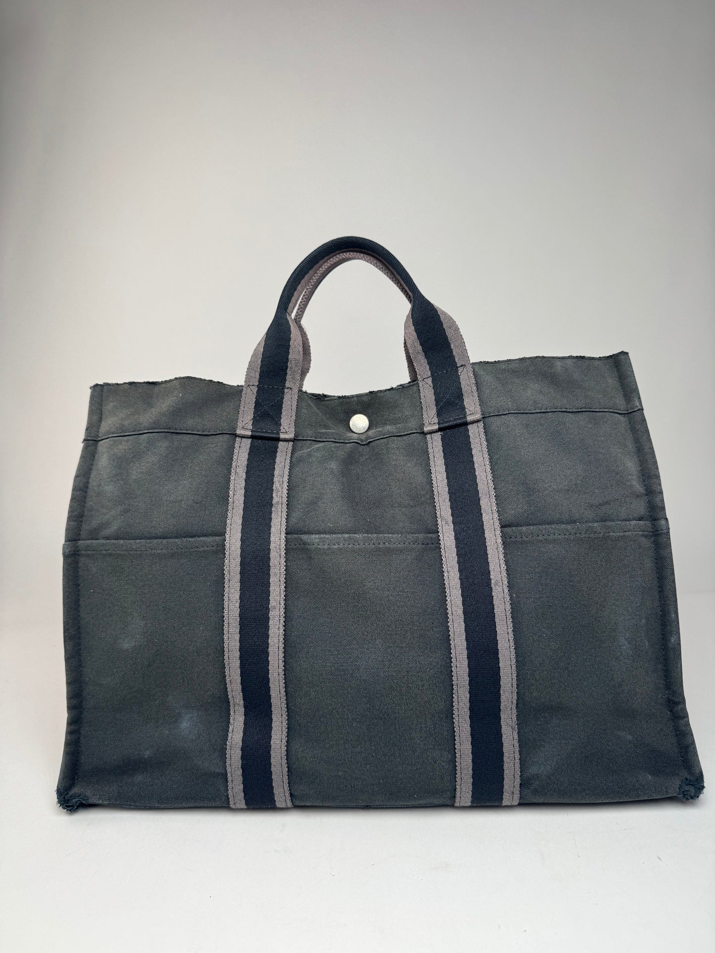 Vintage Hermes Canvas Tote Bag Black Grey