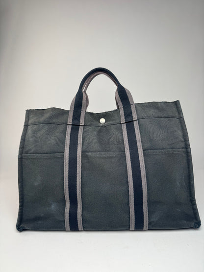 Vintage Hermes Canvas Tote Bag Black Grey