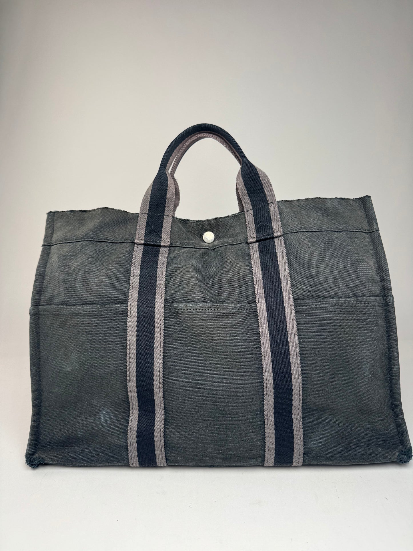 Vintage Hermes Canvas Tote Bag Black Grey