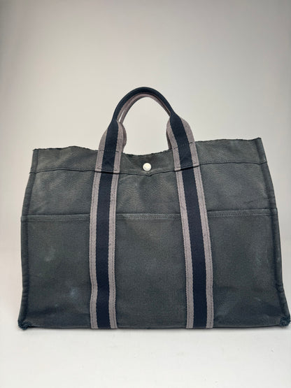 Vintage Hermes Canvas Tote Bag Black Grey