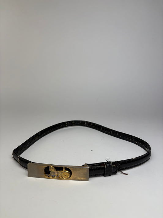 Vintage Celine Leather Belt Horse Carriage Buckle Late 1970s Black Gold