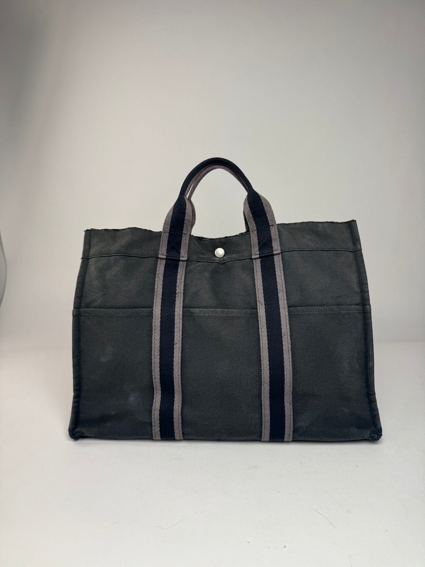 Vintage Hermes Canvas Tote Bag Black Grey