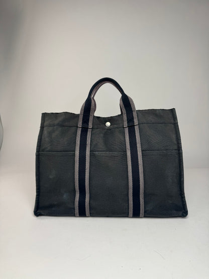 Vintage Hermes Canvas Tote Bag Black Grey
