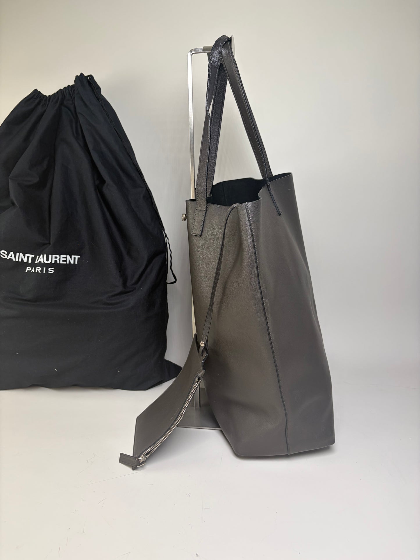 Vintage Saint Leather Tote Bag Black Silver
