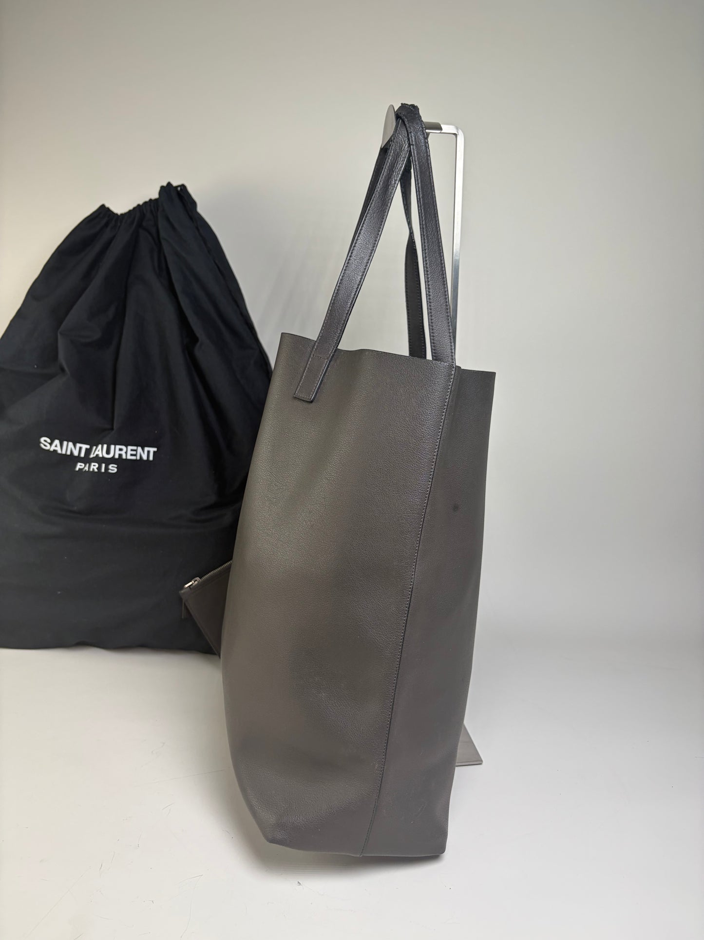 Vintage Saint Leather Tote Bag Black Silver