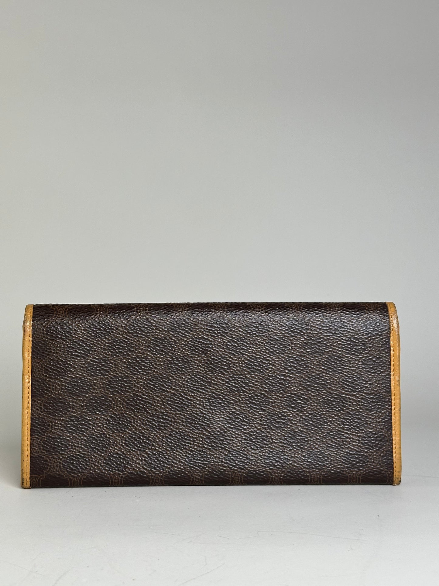 Vintage Celine Coated Canvas Wallet Brown Beige Gold