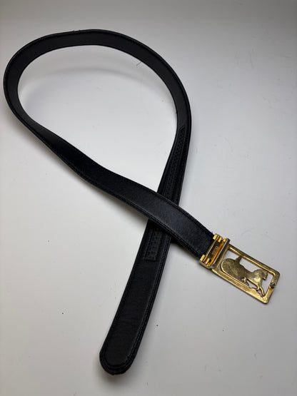 Vintage Celine Leather Belt Black Gold Buckle
