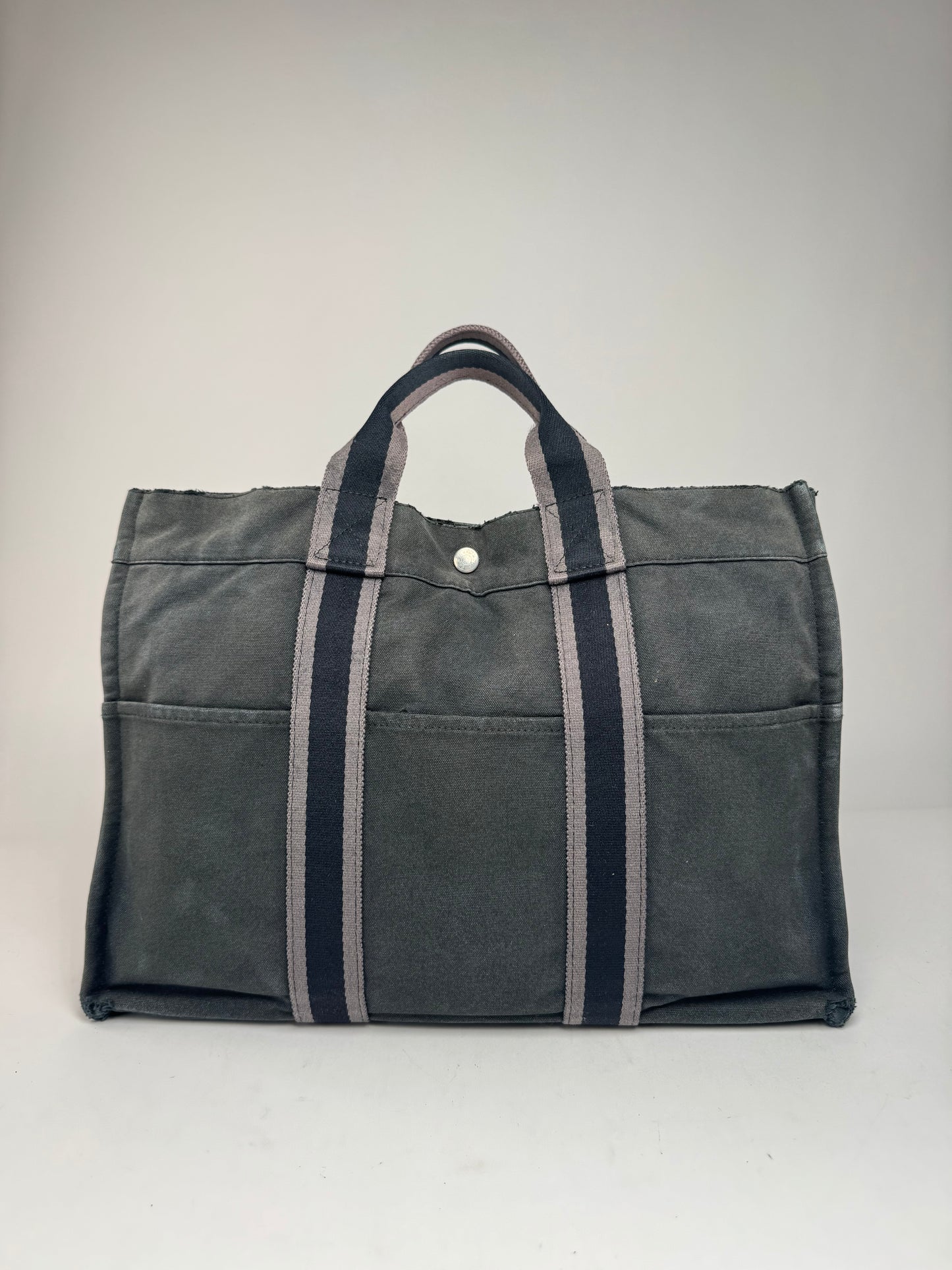 Vintage Hermes Canvas Tote Bag Black Grey