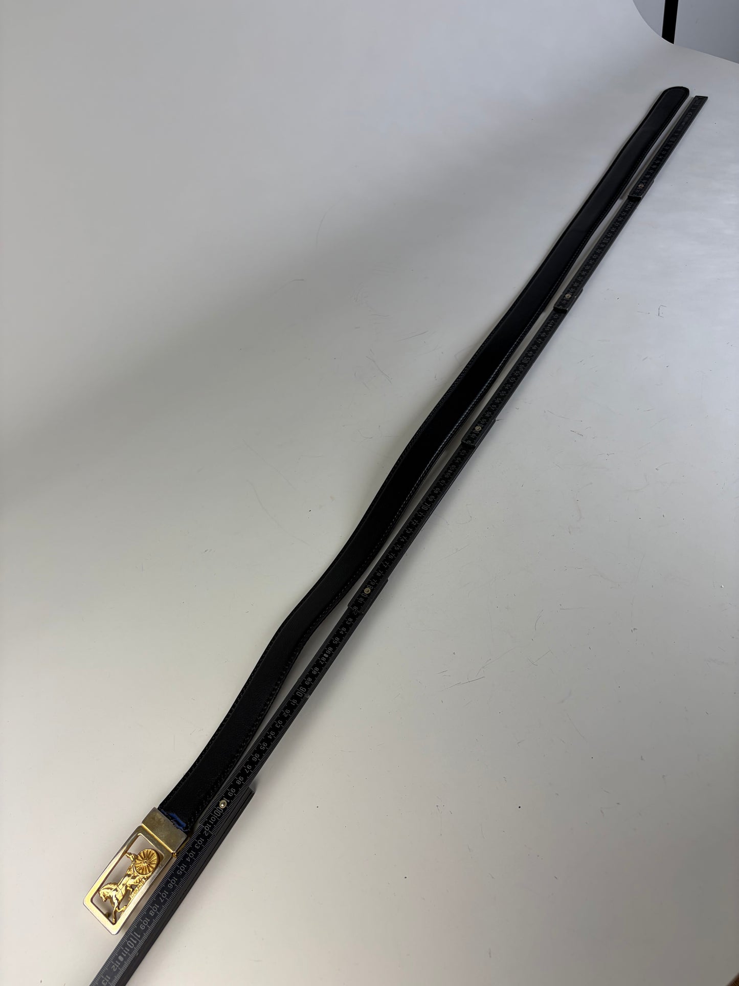 Vintage Celine Leather Belt Black Gold Buckle