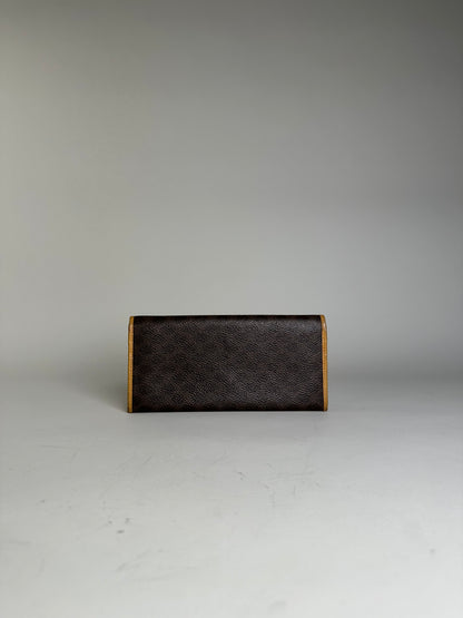 Vintage Celine Coated Canvas Wallet Brown Beige Gold