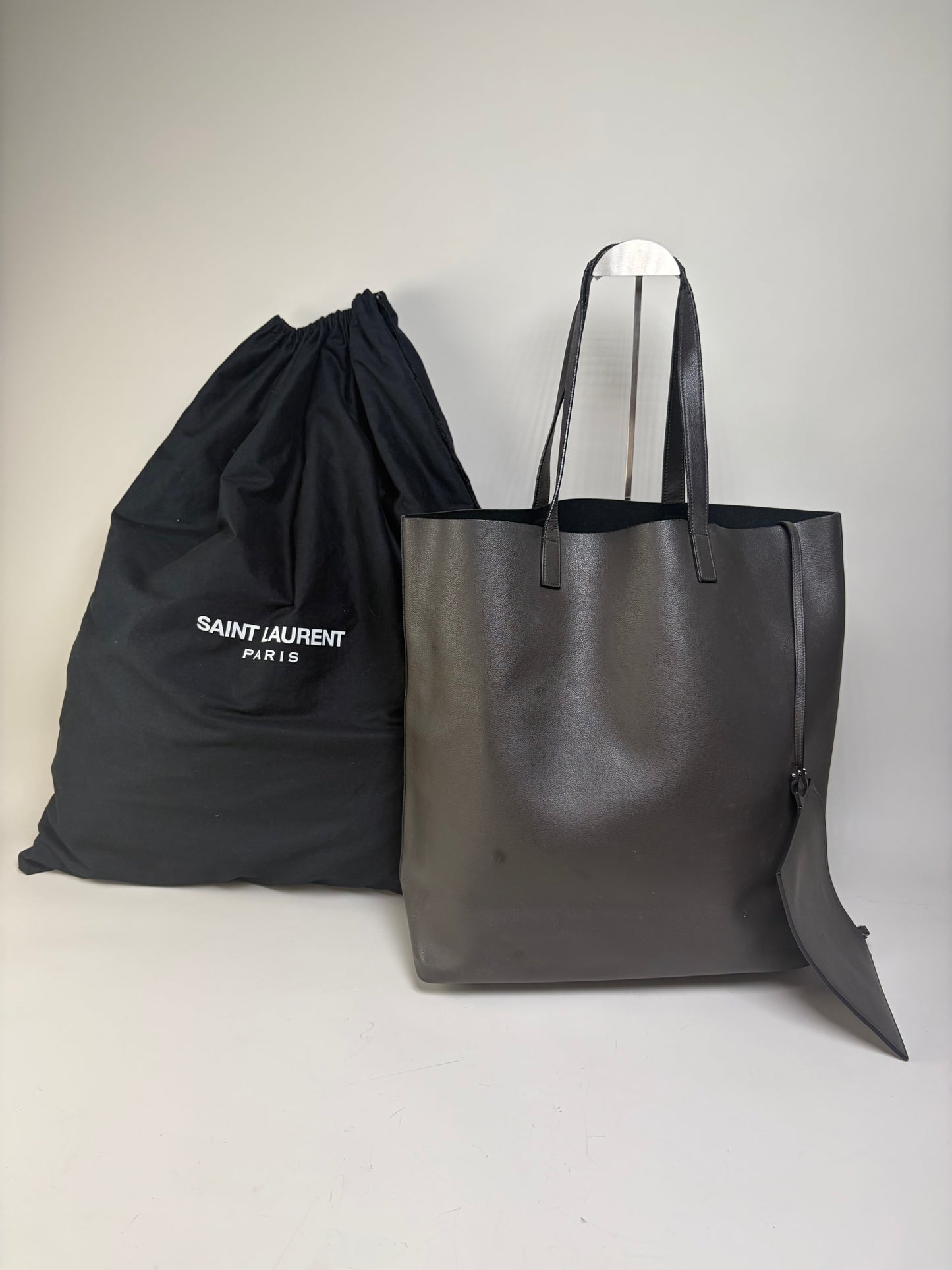Vintage Saint Leather Tote Bag Black Silver
