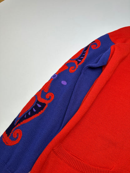 Vintage Gianni Versace Turtle Neck Sweater M Red Blue Black
