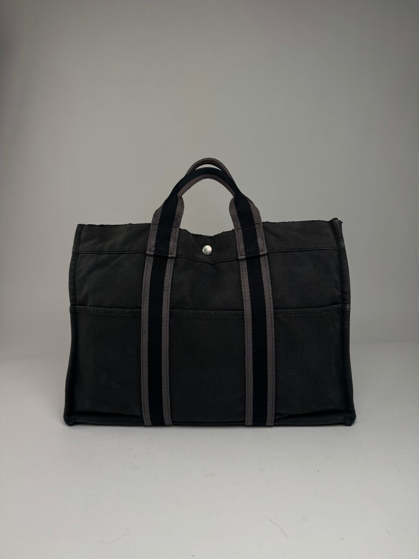 Vintage Hermes Canvas Tote Bag Black Grey