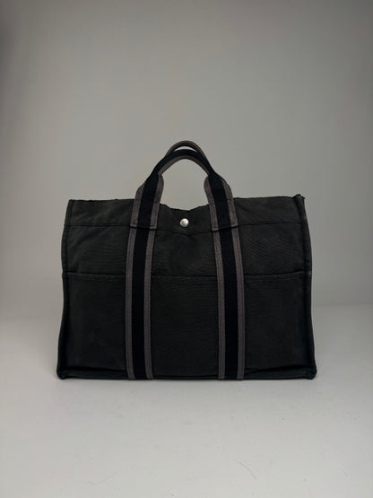 Vintage Hermes Canvas Tote Bag Black Grey
