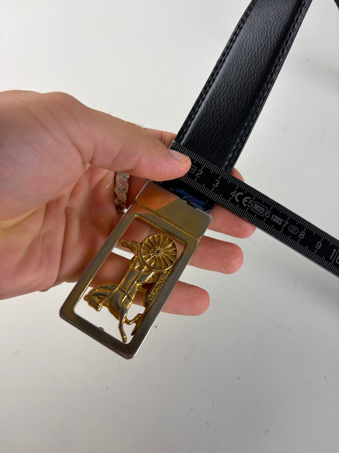 Vintage Celine Leather Belt Black Gold Buckle