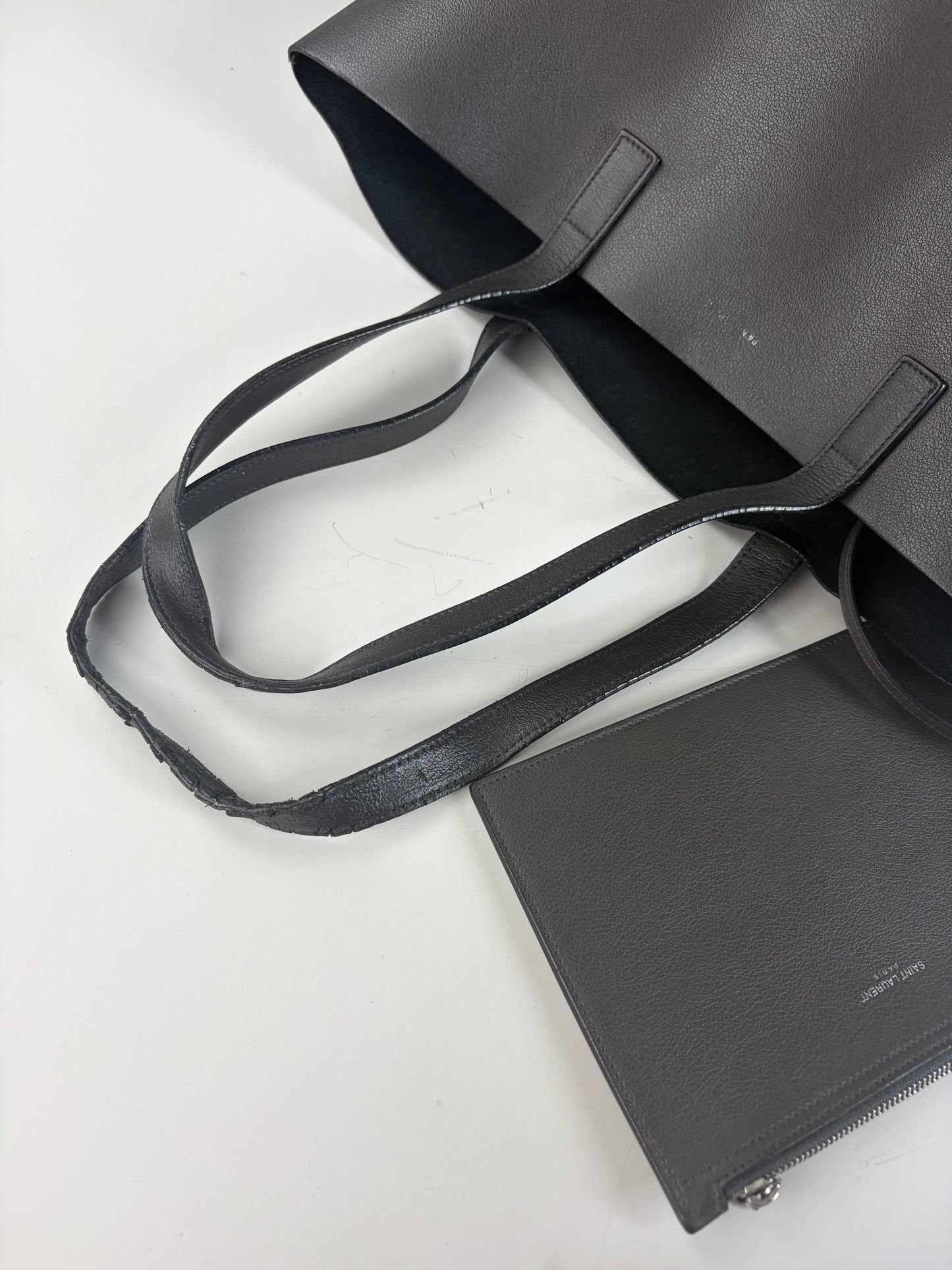Vintage Saint Leather Tote Bag Black Silver