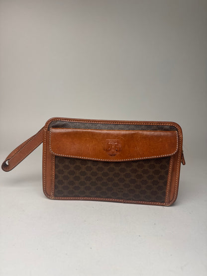 Pochette vintage en cuir monogramme Triomphe de Céline Paris marron