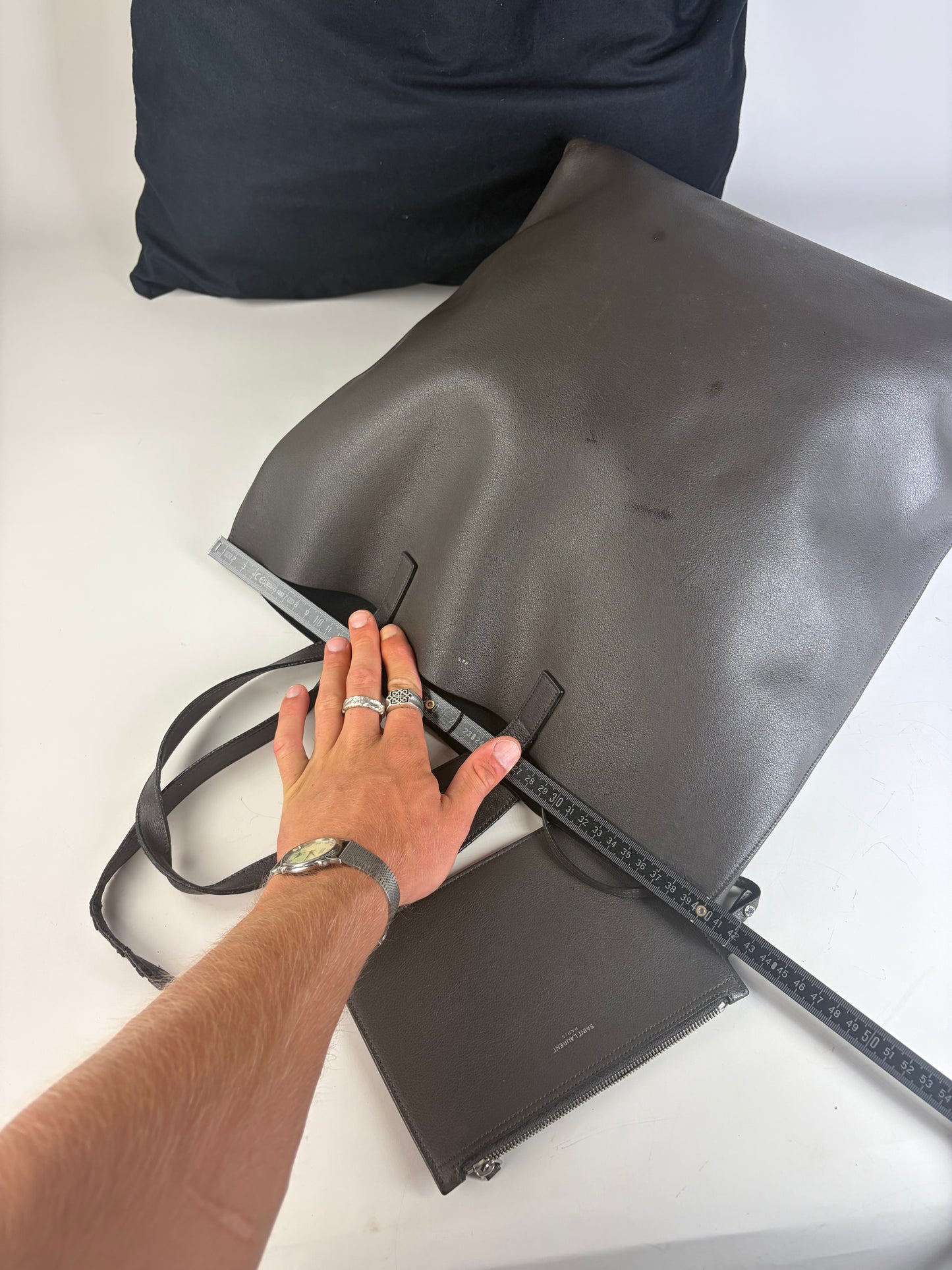 Vintage Saint Leather Tote Bag Black Silver