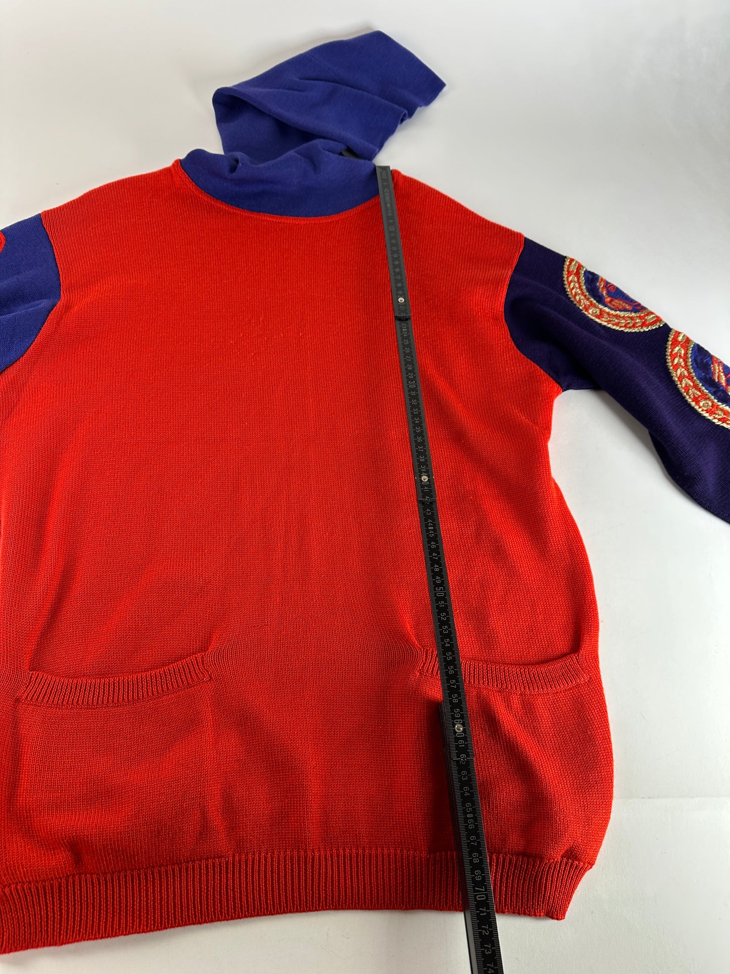 Vintage Gianni Versace Turtle Neck Sweater M Red Blue Black