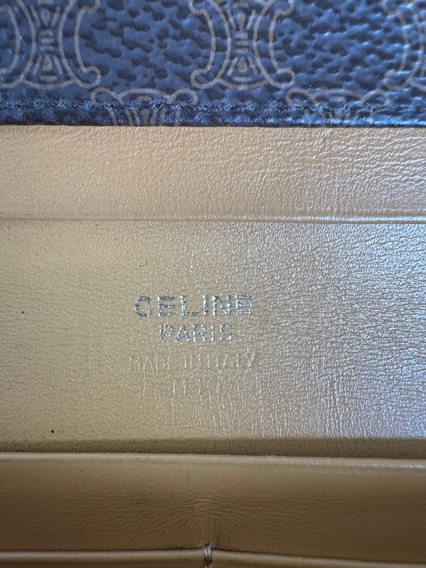 Vintage Celine Coated Canvas Wallet Brown Beige Gold